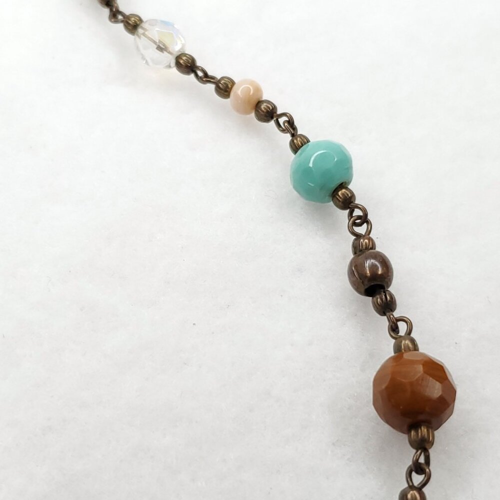 Vintage Beaded Necklace Glass Stone Brown Green Long Boho Southwestern 38" - Picture 6 of 7